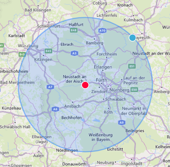 Der Radius in dem Vorort Dienstleistungen durchgeführt werden